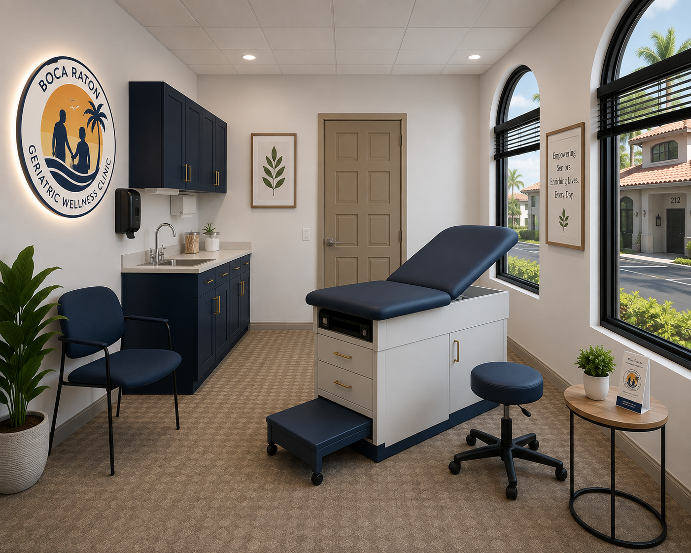 BR Geriatric Wellness Clinic exam room with natural light and seating for a family member