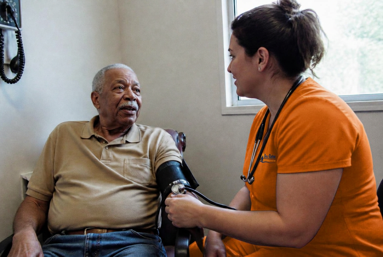 Nurse Practitioner reviewing a medication list with an older adult and their daughter
