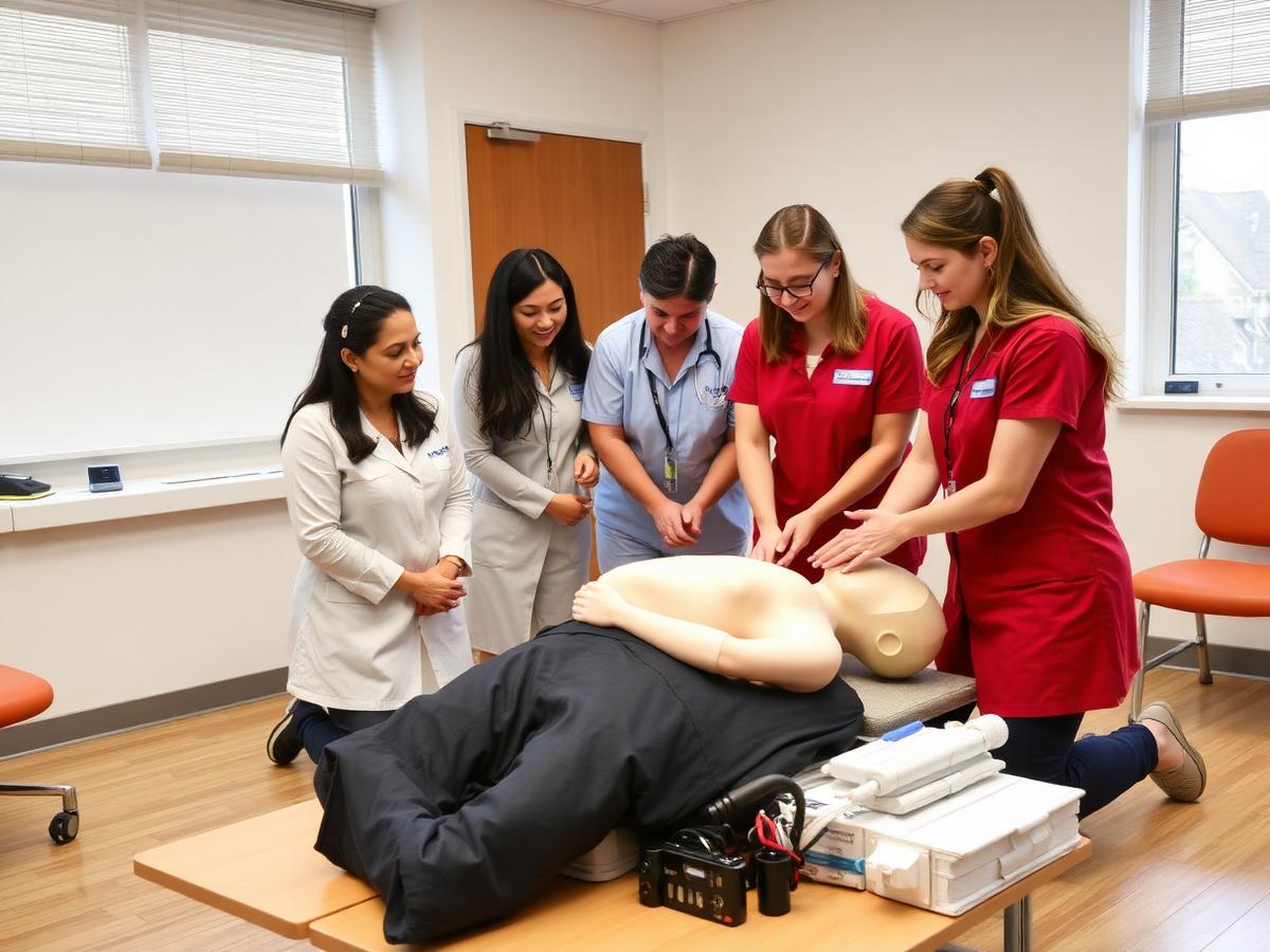 CPR class with manikins