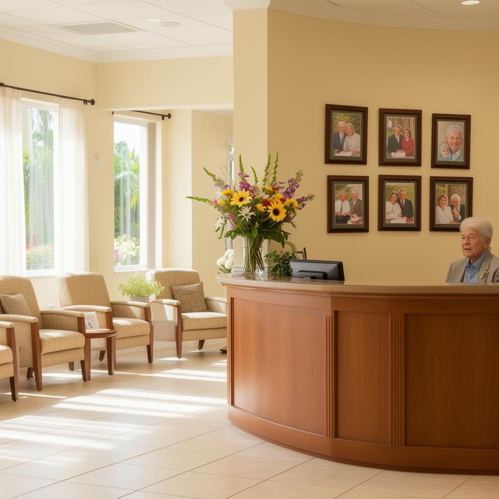 Bright reception lobby at our Boca Raton adult day care facility